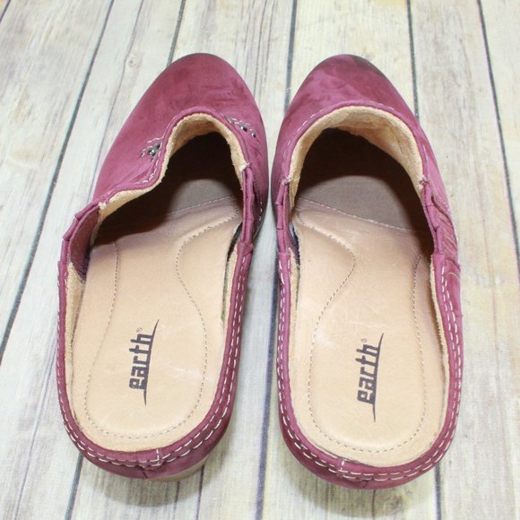 Earth Mendon Red Leather Slip On Heeled Mules Clogs Size 8.5 B - Picture 6 of 10